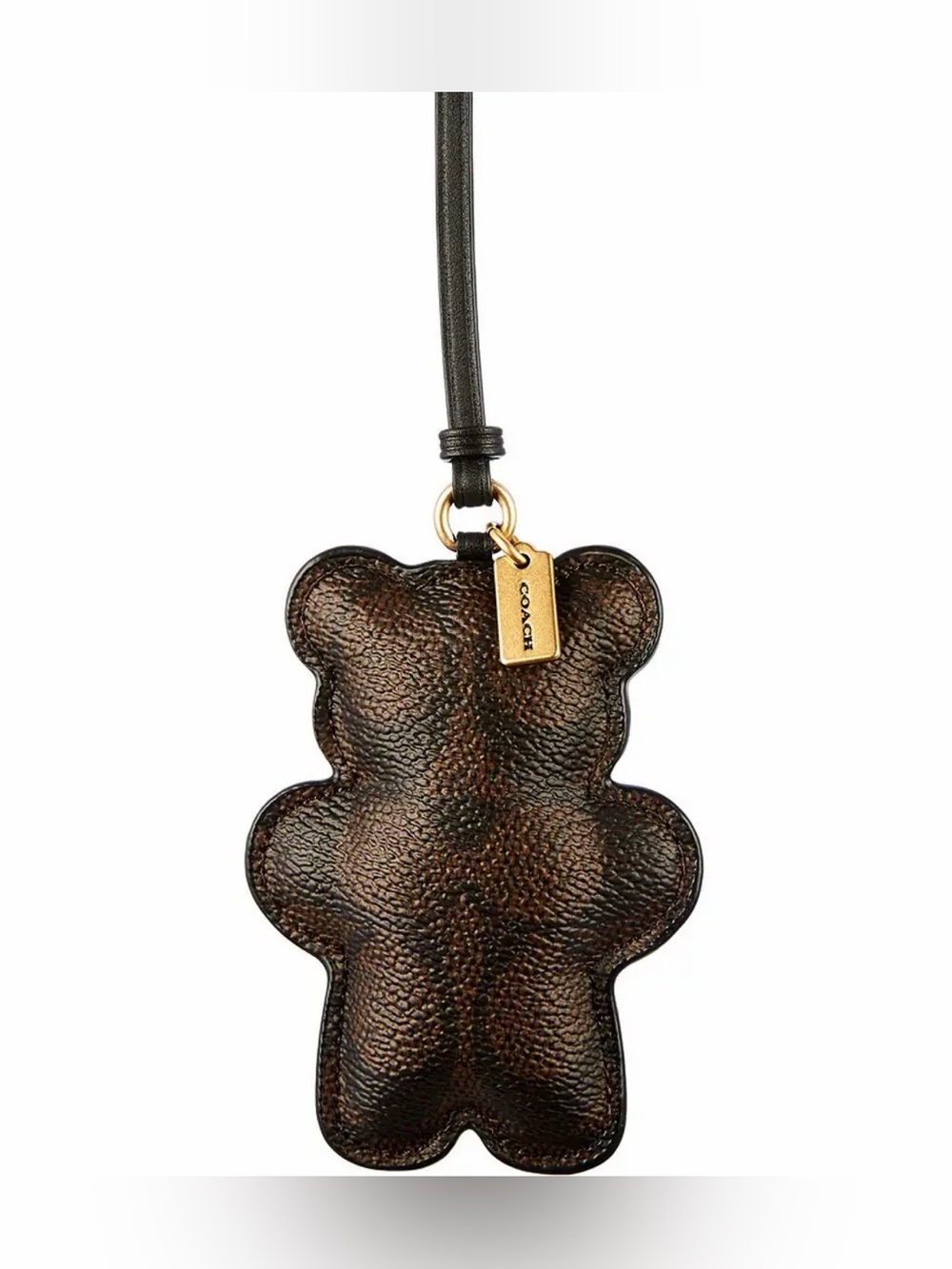 NWT🐻Coach Signature Canvas Puffy Teddy Bear Bag Charm Walnut Black Gift CFT57 - Picture 4 of 4